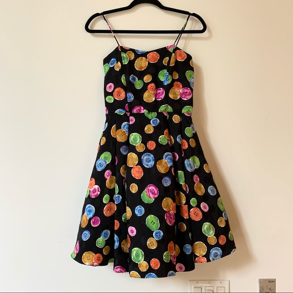 Size 8 Button Print Silk Party Dress